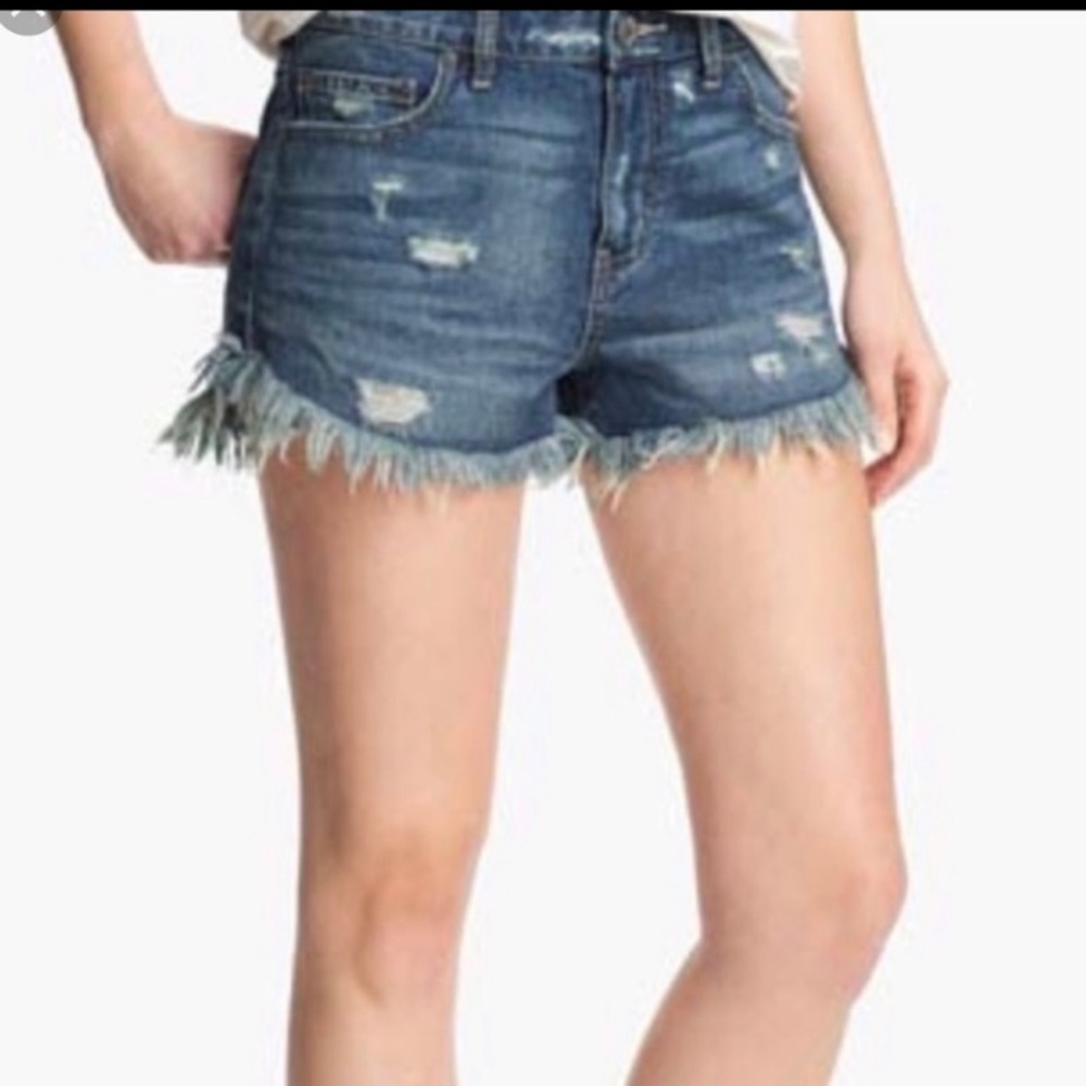 Free People Distressed Dolphin Hem Dark Blue Summer Denim Shorts Size 26